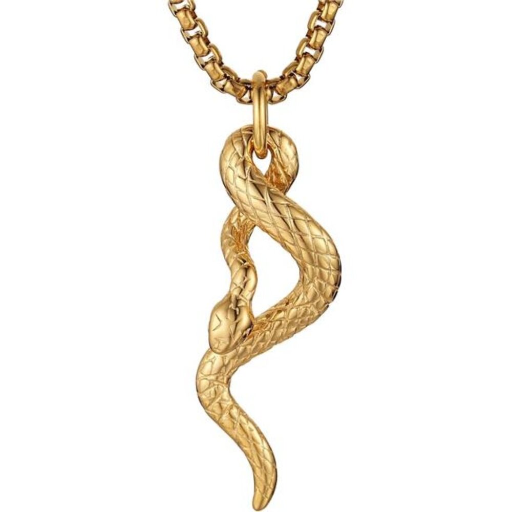 Gothic Jewelry Men's Stainless Steel Animal Snake Pendant Chain Necklace